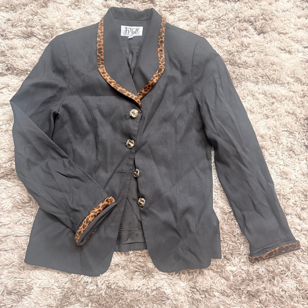 Vintage Faux Fur Leopard Print Trim Dressy Jacket